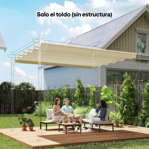 Cubierta para Techo Retráctil de 2,5x2,55m para Pérgola 3x3 Tela de Repuesto con 10 Orificios de Drenaje Crema [7]