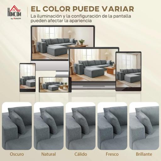 Sofá Seccional en Forma de U Sofá Modular con 2 Taburetes 2 Almohadas Reposabrazos Anchos sin Montaje Gris [5]