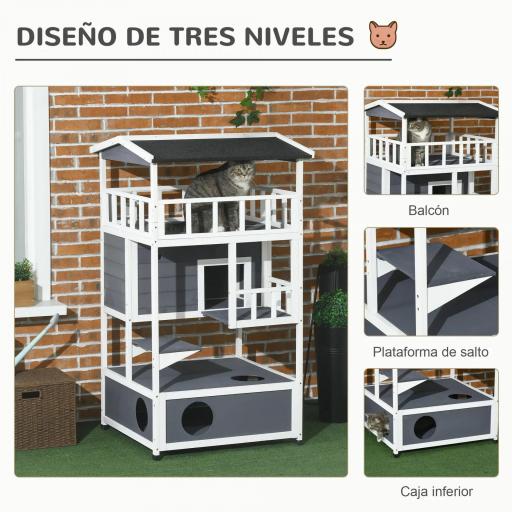 Caseta para Gatos de Madera 75,5x75x137 cm con Techo Asfáltico Plataformas para Interior y Exterior Gris [2]