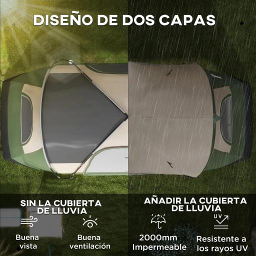 Tienda de Campaña Plegable con 2 Habitaciones y Bolsa de Transporte Impermeable 450x215x180 cm Verde Oliva y Marrón [2]