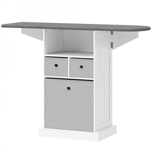 Mueble de Plancha con Ruedas Tabla de Planchar Plegable 3 Cajones de Tela 121x37x89,5 cm Blanco [8]