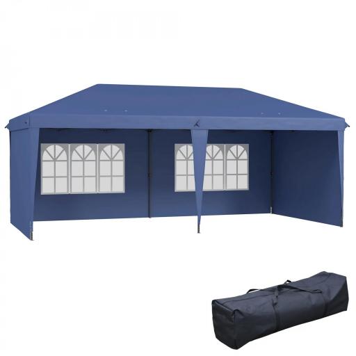 Carpa Plegable 6x3 m Pop-up con 4 Laterales Desmontables Cenador de Jardín con 2 Ventanas y Bolsa de Transporte Azul [9]