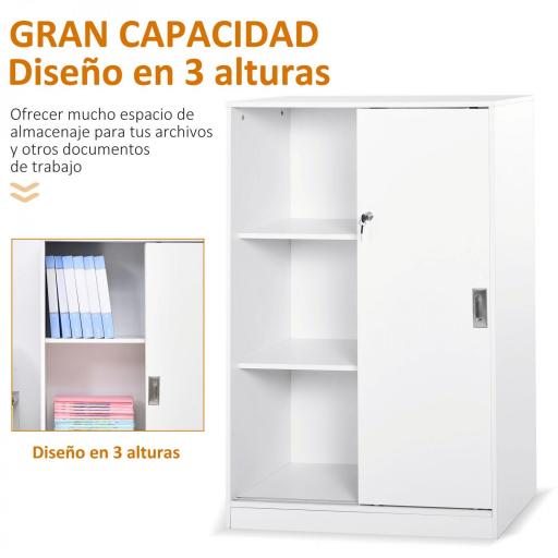 Armario de Oficina Práctico con 2 Puertas Correderas Llaves y 3 Estantes para Despacho Estudio 80x40x120 cm Blanco [2]