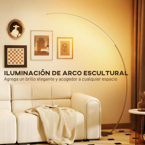 Lámpara de Pie Forma Arco con Brillo y Temperaturas de Color Ajustables 3000K-6500K Mando a Distancia Magnético Plata [7]