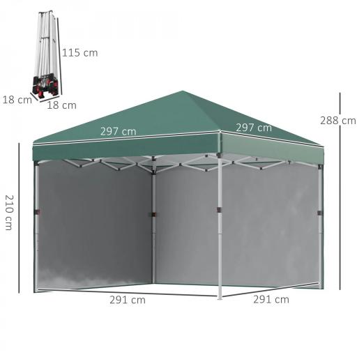 Carpa Plegable Pop-up 3x3 m con 2 Paredes Laterales Anti-UV Altura Ajustable Sacos de Arena y Bolsa de Transporte Verde [1]