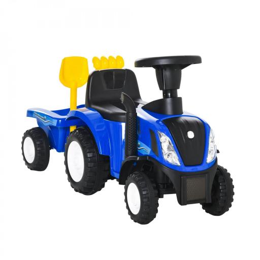 Tractor sin Pedales para Niños de 12-36 Meses con Remolque Extraíble Coche Correpasillos con Bocina Faros Pala Asiento de Suelo 25 cm y Rastrillo Carga 25 kg 91x29x44 cm Azul [8]