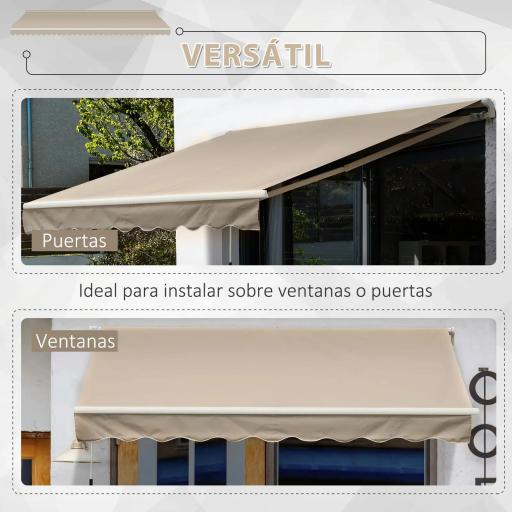 Toldo Manual 395x245 cm con Manivela Toldo Balcón Patio Terraza de Aluminio y Tejido Poliéster 280 g/m² Anti-UV Beige [6]
