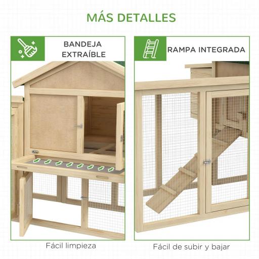 Gallinero de Madera 204x85x93 cm Jaula para 2-4 Gallinas con Nido Bandeja Extraíble Techo de Asfalto y Rampa Natural [2]
