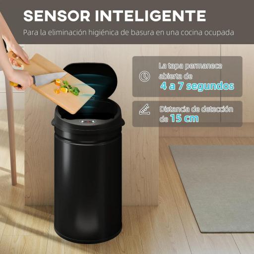 Cubo de Basura Cocina Automático 30 L Sensor Infrarrojo Cierre Automático Antihuellas Acero Inoxidable Negro [2]
