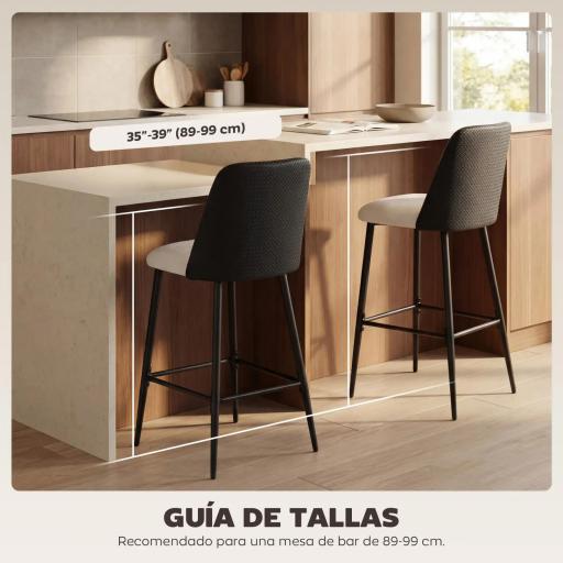 Juego de Taburetes Altos de Cocina con Respaldo y Reposapiés Tapizados de Lino y PU Marco de Acero Negro [7]