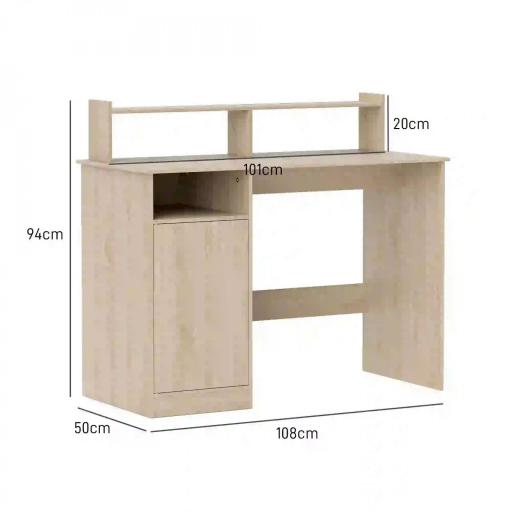 Escritorio con Estantería Moderno Escritorio con Compartimentos Abiertos Soporte para Monitor 108x50x94 cm Natural [1]