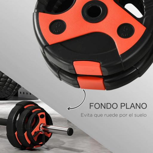 Juego de Barra de Pesas con 6 Discos de Diferentes Pesos para Entrenamiento de Fuerza Ø27x140 cm Negro y Rojo [7]