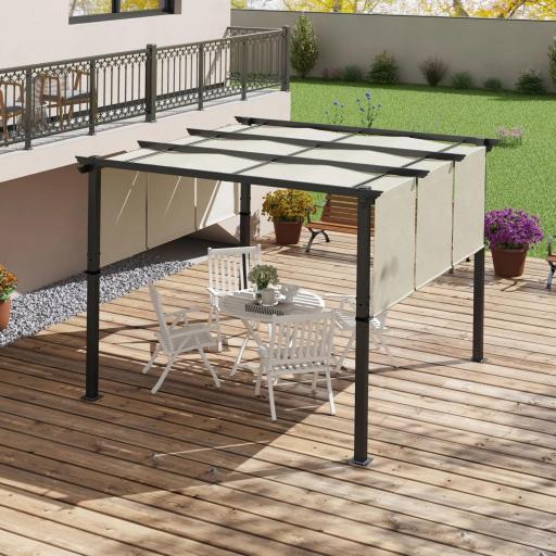 Cenador para Exterior 3x3 m con Techo Deslizante Marco de Acero Impermeable y Anti-UV para Terraza Patio Beige [7]