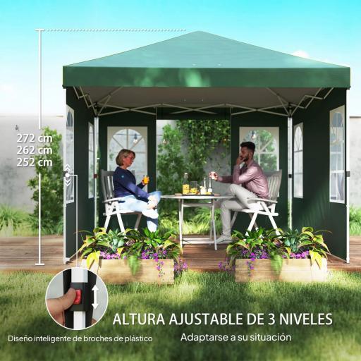 Carpa Plegable 3x3 m Pop-up con UPF50+ 4 Laterales Desmontables Altura Ajustable y Bolsa de Transporte Verde [6]