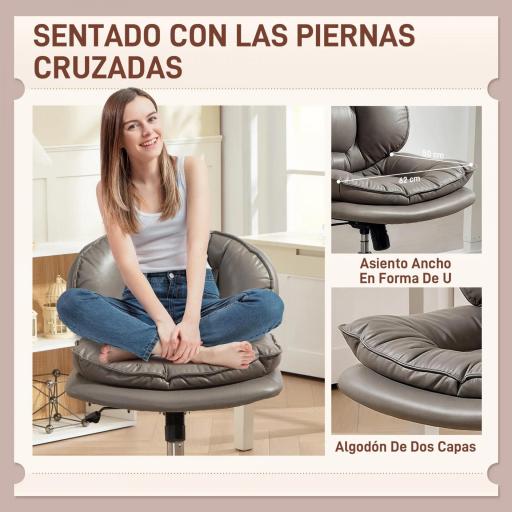 Silla de Oficina Piernas Cruzadas con Asiento Ancho Ruedas Altura Ajustable Doble Acolchado Función Basculante Gris [2]