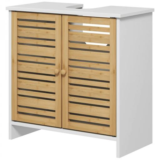 Mueble para Debajo del Lavabo Moderno con Puertas Magnéticas de Bambú y Estante Ajustable 60x30x60 cm Blanco y Natural [8]