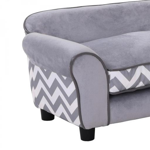 Sofá para Mascotas con Patas Cama para Perros de Madera con Cojín Acolchado Acogedora Funda Lavable 73,5x41x33 cm Gris [7]