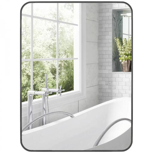 Espejo de Baño Rectangular con Marco Metálico Espejo Decorativo para Dormitorio Comedor o Entrada 60x80 cm Negro [8]