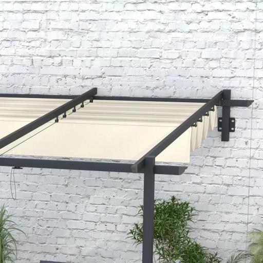 Pérgola 3x3 m Cenador de Jardín con Techo Retráctil de Poliéster y Marco de Acero Crema y Gris Oscuro [4]