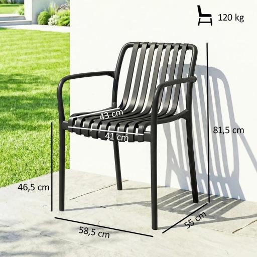 Juego de 4 Sillas de Jardín Exterior Apilables de PP con Respaldo Curvado Asiento de Listones 55x58,5x81,5 cm Negro [1]