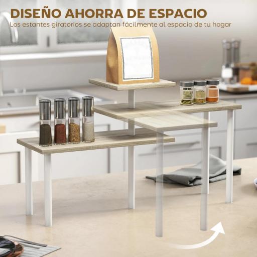 Estantería de Cocina de 3 Niveles con 3 Baldas Giratorias Marco de Metal y Diseño Escalonado para Comedor Salón Natural [4]