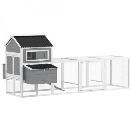 Gallinero de Madera con Perchas Columpio Nidos y Bandeja Extraíble 315,5x150,5x140,5 cm Gris [10]