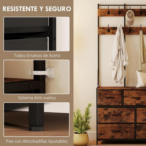 Perchero Zapatero con Zapatero Ganchos Cajones y Eatante para Entrada Pasillo Salón 100x30x183 cm Marrón Rústico [2]