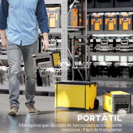 Caja de Herramientas con Ruedas Apilable Carro de Herramientas de Acero con Bandeja Mango Telescópico Amarillo y Negro [5]