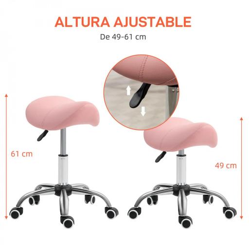 Taburete con Ruedas Taburete Giratoria con Altura Ajustable Taburete Cosmética Dentista Peluqueria 52x53x49-61 cm Rosa [2]