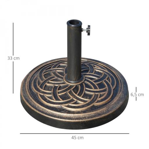 Base de Sombrilla de Jardín Peso Neto 12 kg Soporte de Parasol Redondo Apto para Postes de 38mm/48mm Resina y Acero para Terraza Patio Exterior Ø45x33 cm Bronce [1]