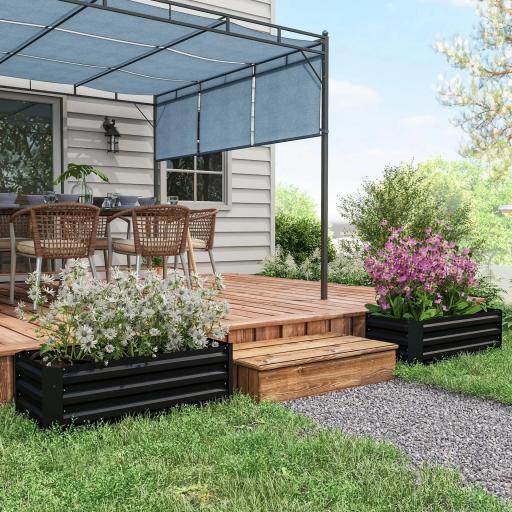 Juego de 2 Jardineras Exterior Grandes de Acero Galvanizado Huertos Urbanos para Terraza Jardín 100x50x30 cm Negro [5]