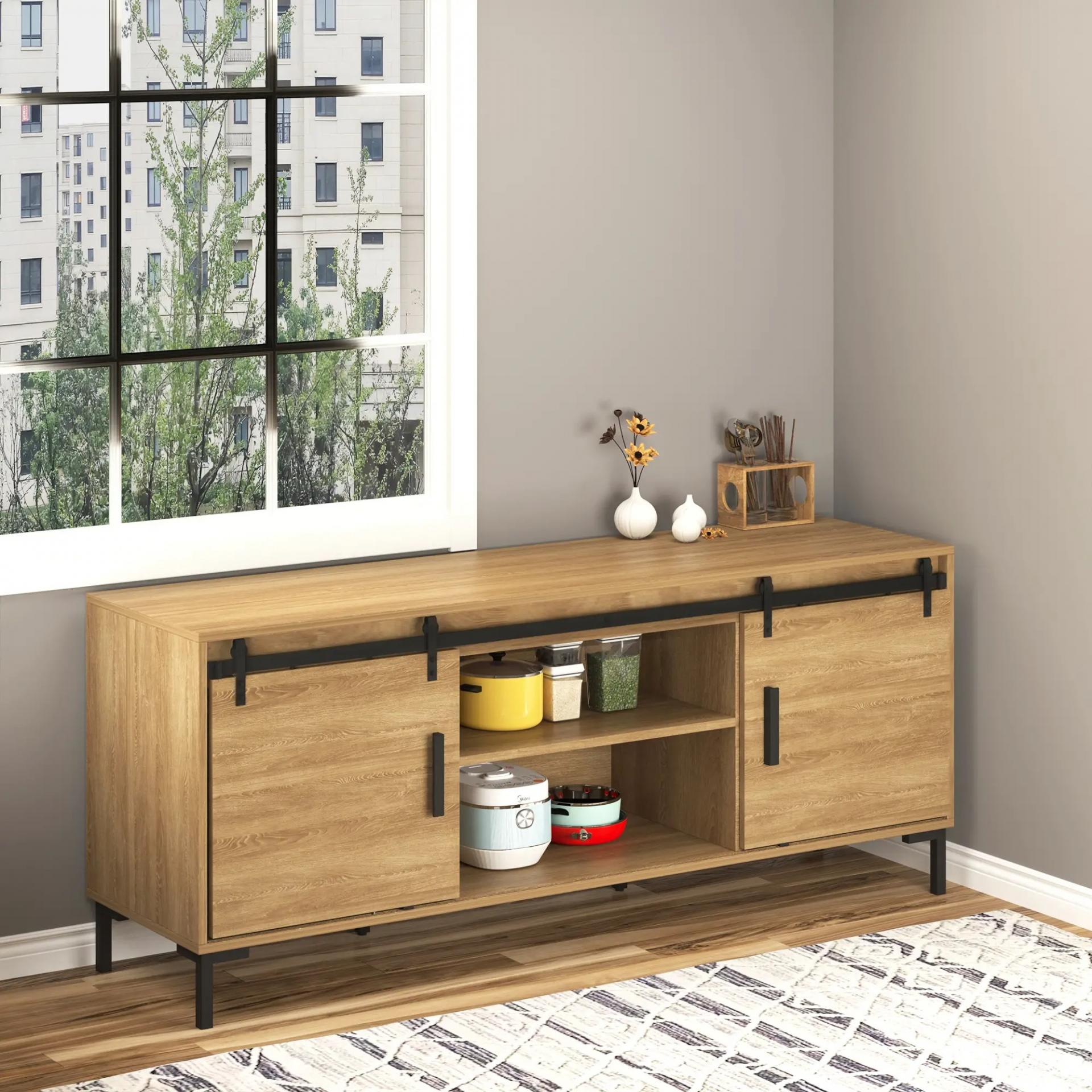 Herrajes Puertas Correderas 200 cm para Puerta Corredera Doble de Madera Ancho 50 cm Mueble de TV Armario Negro
