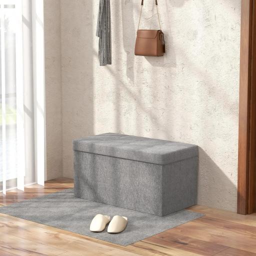 Baúl de Almacenaje para Dormitorio Plegable 84L Tapizado de Lino Sintético con Tapa para Salón 76x38x38 cm Gris Claro [3]