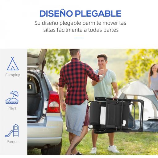 Conjunto de 2 Sillas de Camping Plegables con Reposacabezas Desmontable y Respaldo Reclinable 62x70x109 cm Negro [2]