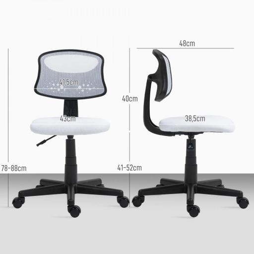 Silla de Oficina sin Brazos Silla de Escritorio Giratoria con Respaldo de Malla Transpirable Altura Ajustable Blanco [5]