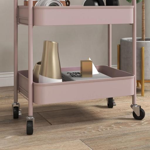 Carrito de Almacenamiento con 3 Cestas y Marco de Acero para Salón Dormitorio Oficina Cocina 45x30,6x79 cm Rosa [2]