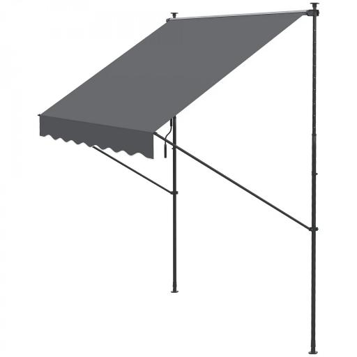 Toldo Manual Retráctil 200x175x210-310 cm Ajustable con Manivela Protección Solar UV40+ para Balcón Terraza Gris [8]
