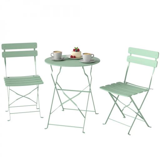 Conjunto de Jardín Plegable con 2 Sillas Plegables Mesa Redonda Estructura Metálica Electrofórica para Balcón Verde [9]