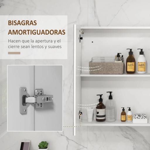 Armario con Espejo de Baño con 3 Puertas Estantes Ajustables Interruptor Táctil y USB 90x15x70 cm Blanco Brillante [2]