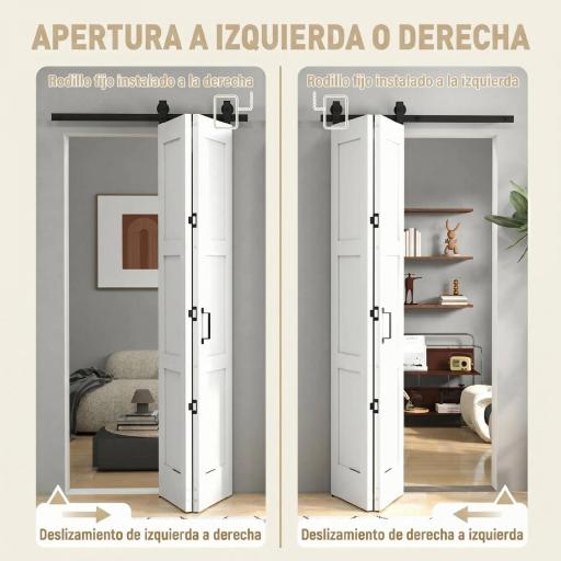 Puerta Corredera Plegable con Herrajes 91,4x213,4 cm con Rodillo Riel de Acero Guía de Suelo Manija Blanco [5]
