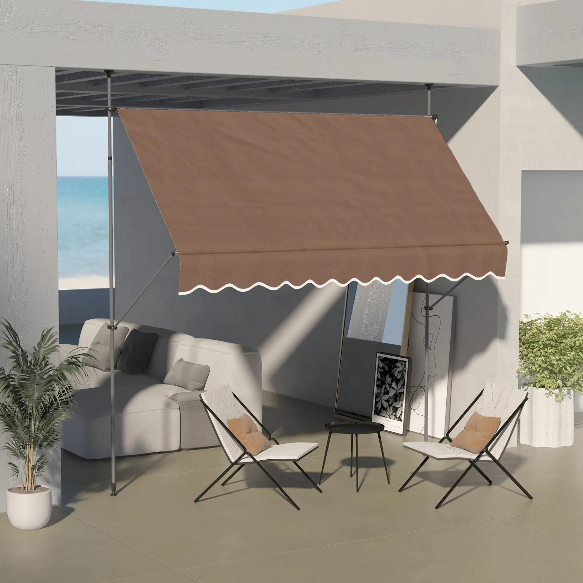 Toldo Manual Retráctil con Manivela 300x120x210-300 cm con Altura Ajustable Impermeable y Anti-UV Café