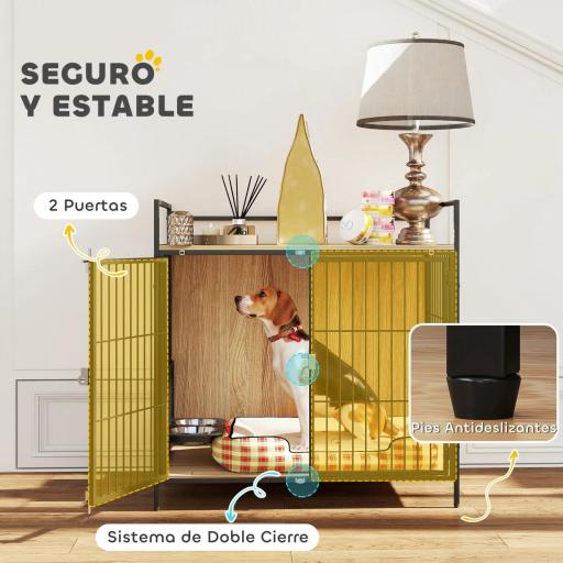 Jaula para Perros Mesa Auxiliar Moderna con Soporte Giratorio con 2 Tazones y 2 Puertas 80x56x76,5 cm Roble [5]