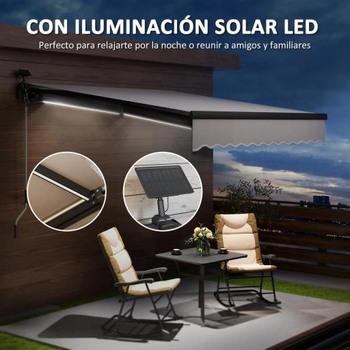 Toldo Retráctil Manual con Luces LED Solares Inclinación Ajustable 45-90° y Protección UPF50+ Exterior 3x2,5 m Crema [4]