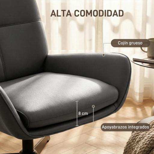 Butaca de Salón Tapizado en PU Sillón Lectura con Asiento Acolchado Reposabrazos Patas Metálicas Gris [1]