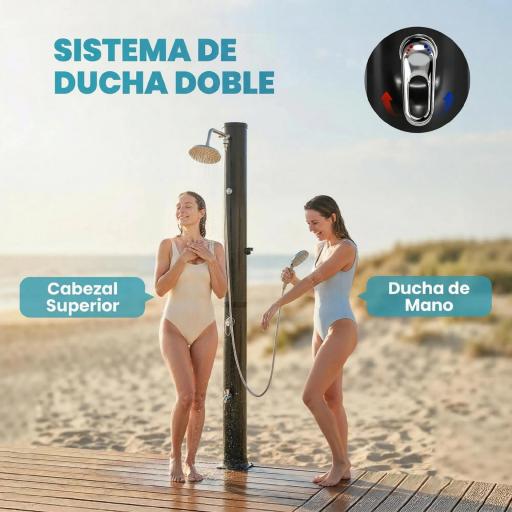 Ducha Solar Jardín 40L con Cabezal Ducha de Mano Grifo para Pies y Temperatura Ajustable Máx. 60 °C para Piscina Negro [4]
