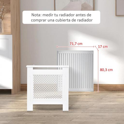 Cubre Radiadores, 78x19x82 cm, Cubierta para Radiador Moderna de MDF, con Estante Superior y Listones, para Salón, Dormitorio, Pasillo, Blanco [2]