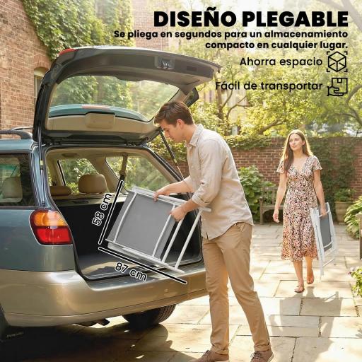 Conjunto de 4 Sillas de Jardín Exterior Plegables con Respaldo Alto y Reposabrazos para Terraza Playa 58x62x97 cm Gris [3]