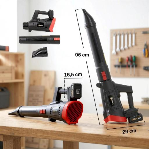 Soplador de Hojas Sin Cable 18V con 2 Baterías de 4.0Ah y Cargador Motor sin Escobillas 600W 3 Velocidades Negro [1]