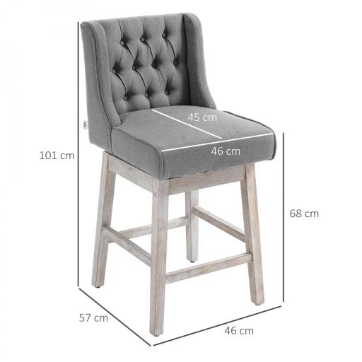 Juego de 2 Taburetes de Bar con Respaldo Taburetes Altos de Cocina Giratorios 180° Patas de Madera 46x57x101 cm Gris [1]