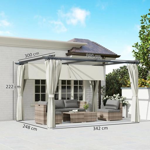 Pérgola con Techo Retráctil 4x3 m Cenador con Paredes Laterales Anti-UV Resistente al Agua para Jardín Patio Crema [1]